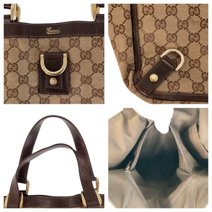 Gucci Abbey Brown Gold Hardware GG Canvas Leather 130733 Tote Bag Shoulder Bag