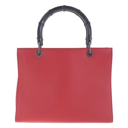 Gucci Bamboo Red Black Leather 012 1016 Tote Bag Shoulder Bag 2-Way Ladies