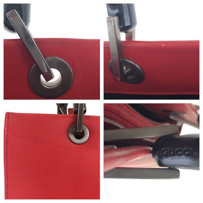 Gucci Bamboo Red Black Leather 012 1016 Tote Bag Shoulder Bag 2-Way Ladies