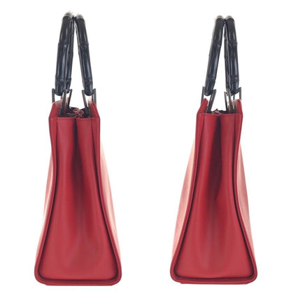 Gucci Bamboo Red Black Leather 012 1016 Tote Bag Shoulder Bag 2-Way Ladies