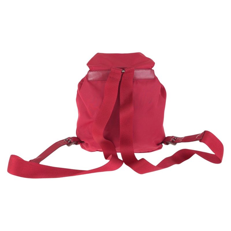 Prada Tessuto Triangle Logo Plate Red Silver Hardware Nylon Leather Rucksack/day