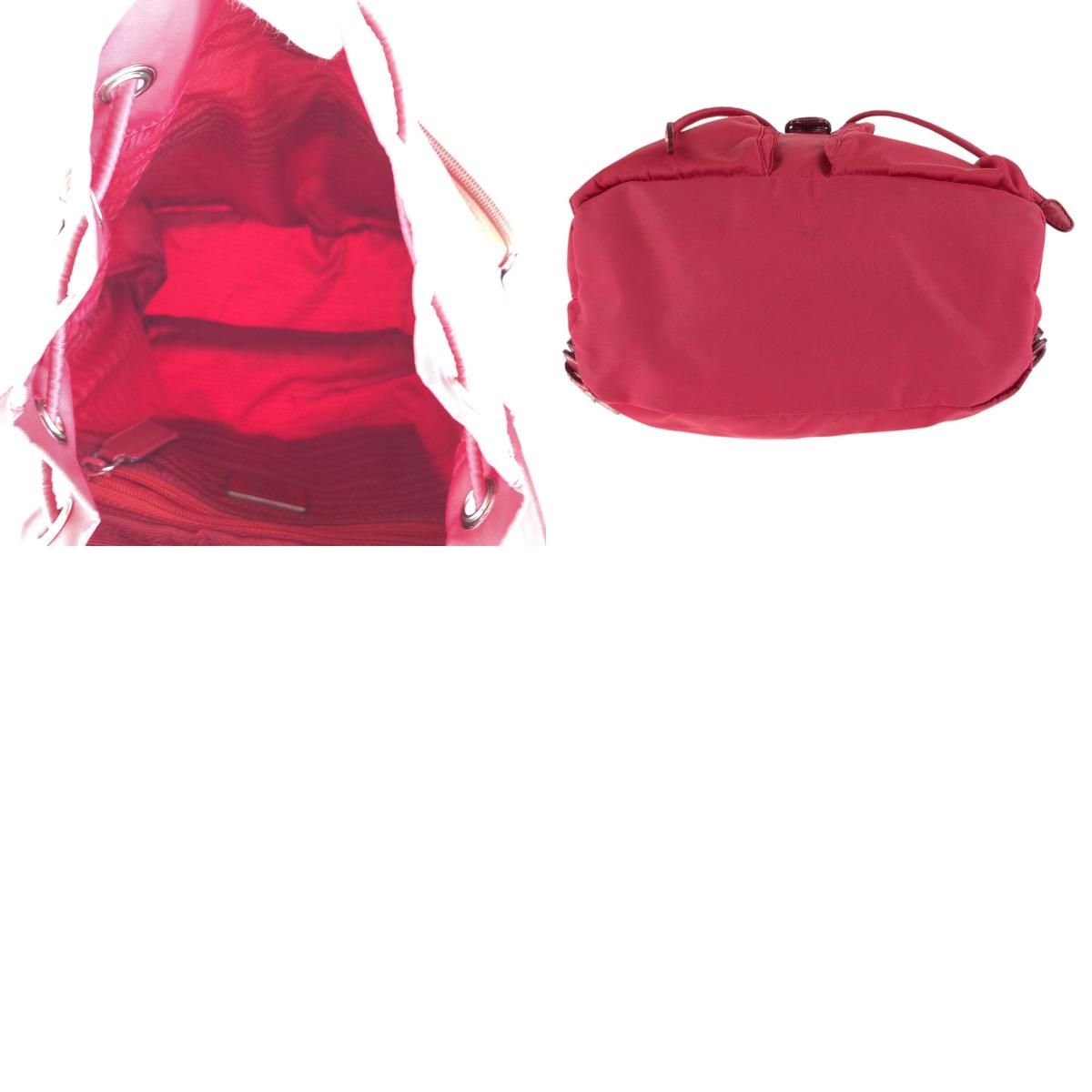 Prada Tessuto Triangle Logo Plate Red Silver Hardware Nylon Leather Rucksack Day