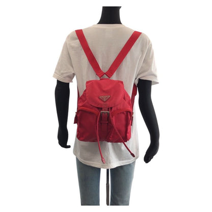 Prada Tessuto Triangle Logo Plate Red Silver Hardware Nylon Leather Rucksack/day