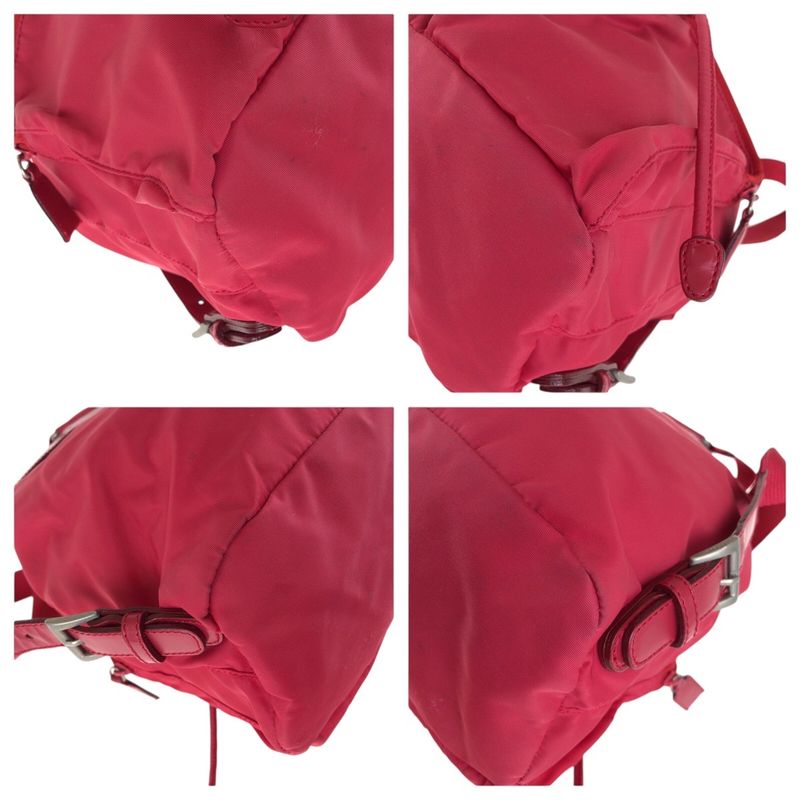 Prada Tessuto Triangle Logo Plate Red Silver Hardware Nylon Leather Rucksack Day