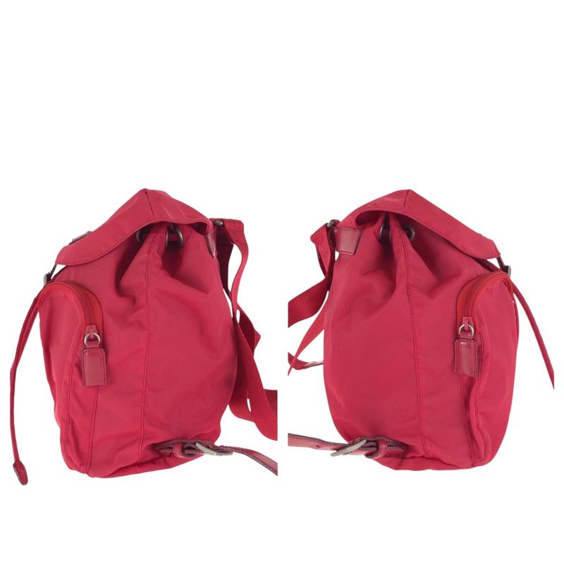 Prada Tessuto Triangle Logo Plate Red Silver Hardware Nylon Leather Rucksack/day