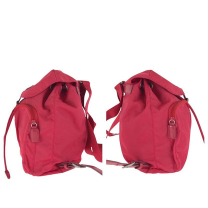 Prada Tessuto Triangle Logo Plate Red Silver Hardware Nylon Leather Rucksack/day