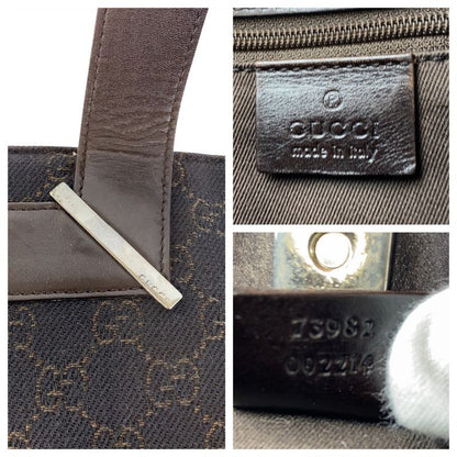 Gucci Brown Silver Hardware GG Canvas Leather 73982 Tote Bag Handbag Ladies