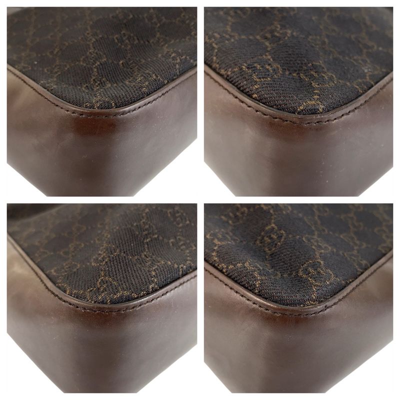Gucci Brown Silver Hardware GG Canvas Leather 73982 Tote Bag Handbag Ladies