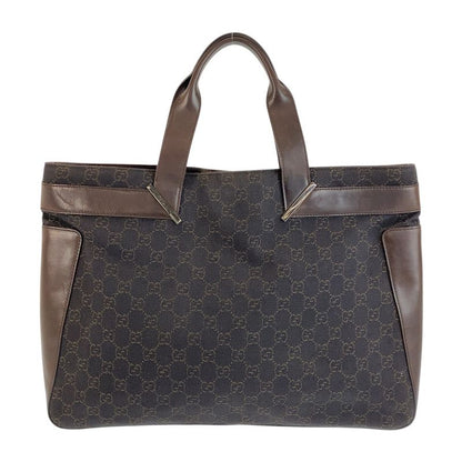 Gucci Brown Silver Hardware GG Canvas Leather 73982 Tote Bag Handbag Ladies