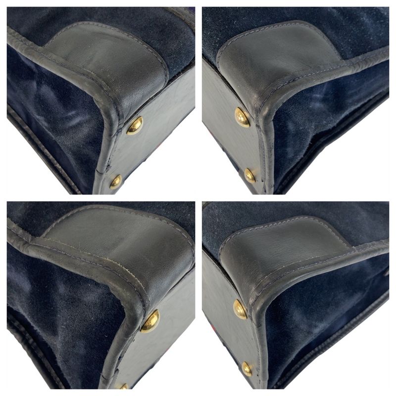 Gucci Sherry Line Navy Gold Hardware Suede Leather Handbag Women's 506744