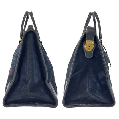 Gucci Sherry Line Navy Gold Hardware Suede Leather Handbag Women's 506744