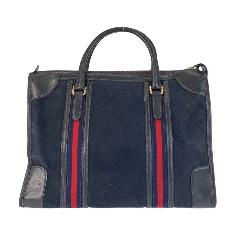 Gucci Sherry Line Navy Gold Hardware Suede Leather Handbag Women's 506744