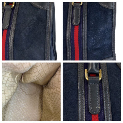 Gucci Sherry Line Navy Gold Hardware Suede Leather Handbag Women's 506744
