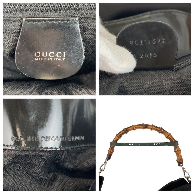 Gucci Bamboo Black Silver Hardware Nylon 001 1577 Shoulder Bag Ladies 506812