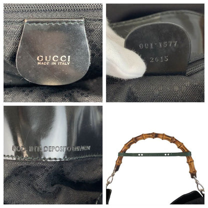 Gucci Bamboo Black Silver Hardware Nylon 001 1577 Shoulder Bag Ladies 506812
