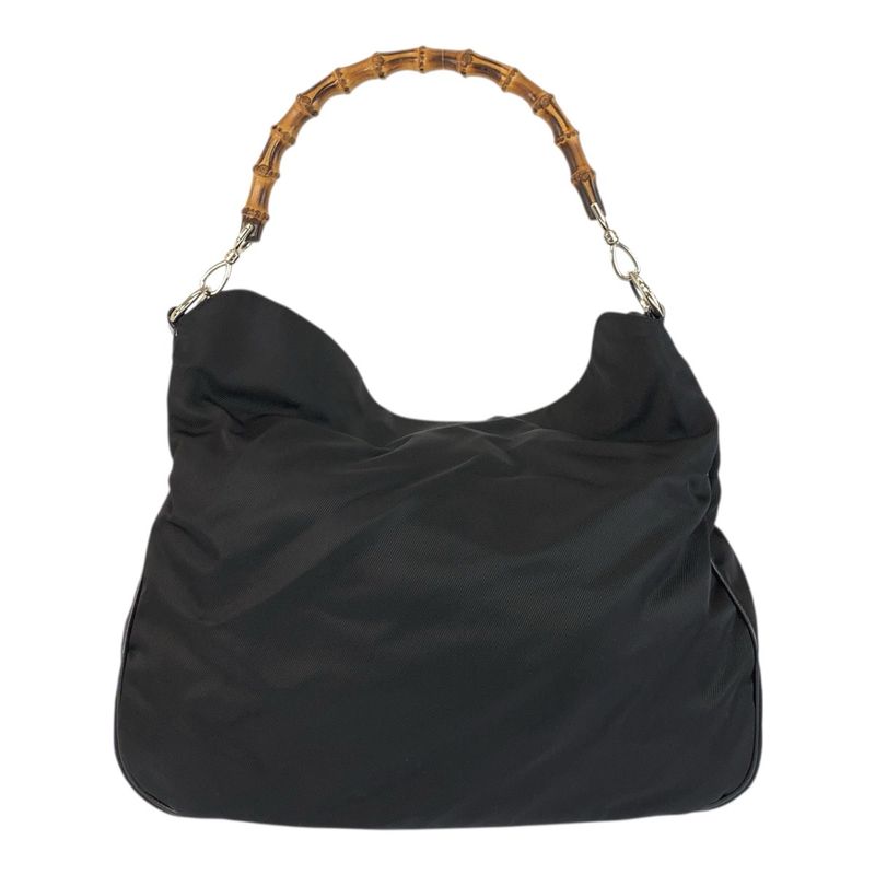 Gucci Bamboo Black Silver Hardware Nylon 001 1577 Shoulder Bag Ladies 506812