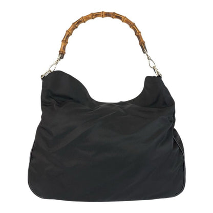 Gucci Bamboo Black Silver Hardware Nylon 001 1577 Shoulder Bag Ladies 506812