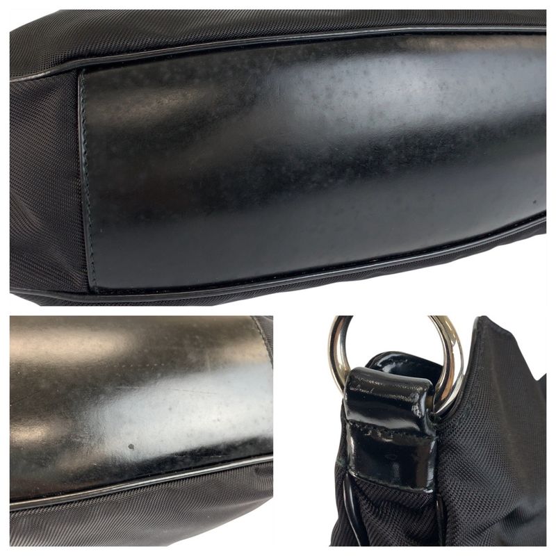 Gucci Bamboo Black Silver Hardware Nylon 001 1577 Shoulder Bag Ladies 506812
