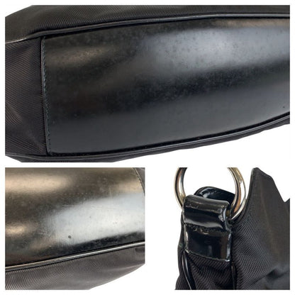 Gucci Bamboo Black Silver Hardware Nylon 001 1577 Shoulder Bag Ladies 506812