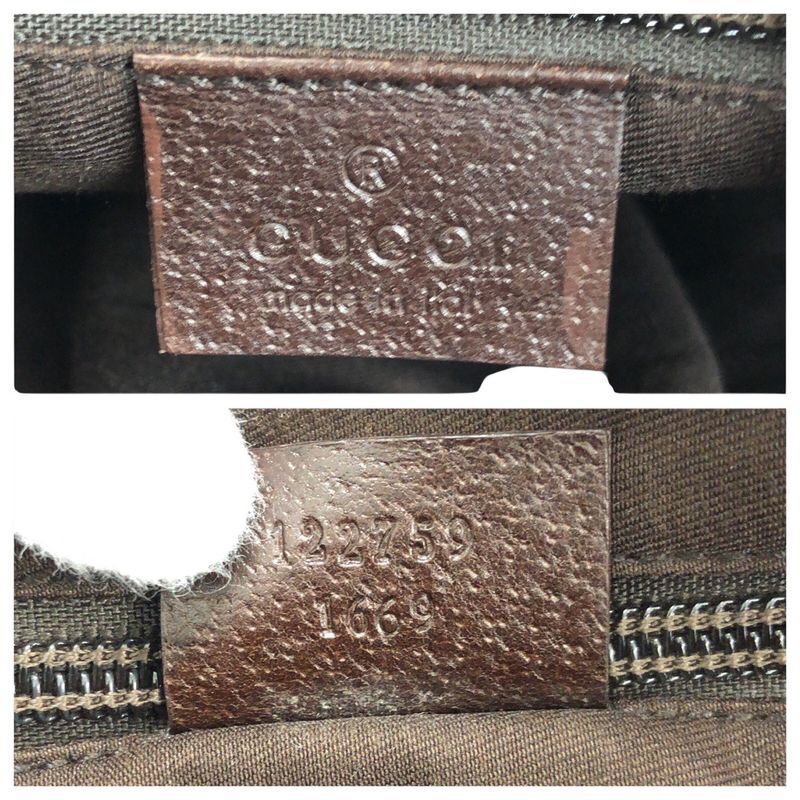 Gucci Beige Brown Silver Hardware GG Canvas Leather 122759 Shoulder Bag