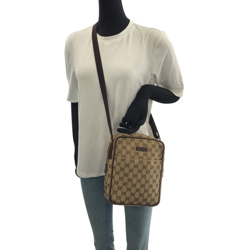 Gucci Beige Brown Silver Hardware GG Canvas Leather 122759 Shoulder Bag