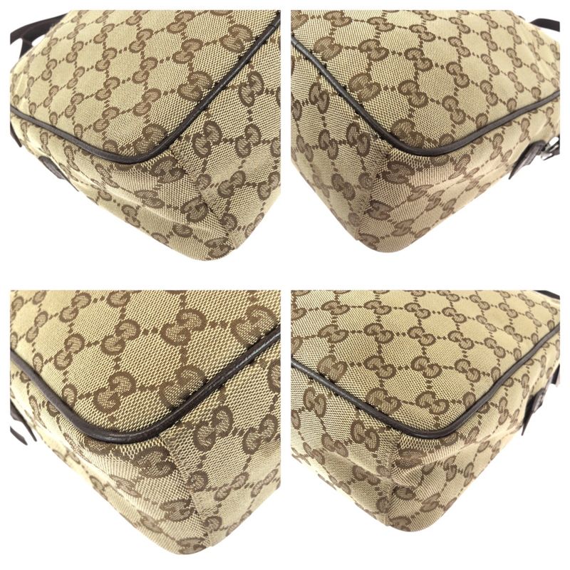 Gucci Beige Brown Silver Hardware GG Canvas Leather 122759 Shoulder Bag