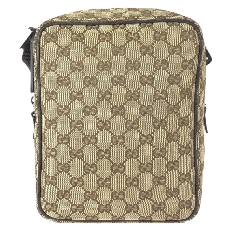 Gucci Beige Brown Silver Hardware GG Canvas Leather 122759 Shoulder Bag