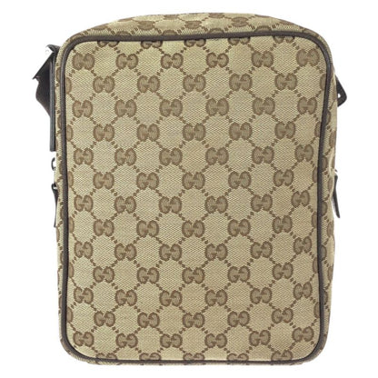 Gucci Beige Brown Silver Hardware GG Canvas Leather 122759 Shoulder Bag