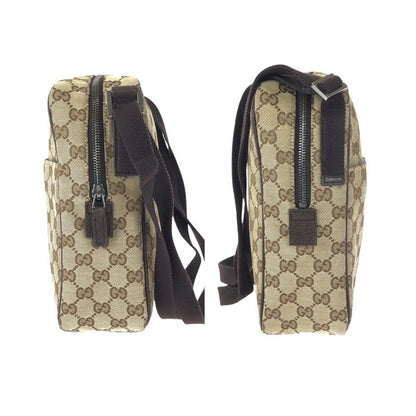 Gucci Beige Brown Silver Hardware GG Canvas Leather 122759 Shoulder Bag