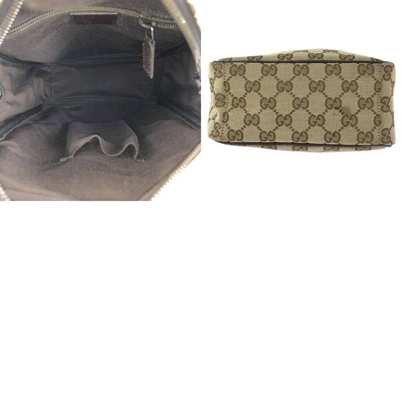 Gucci Beige Brown Silver Hardware GG Canvas Leather 122759 Shoulder Bag