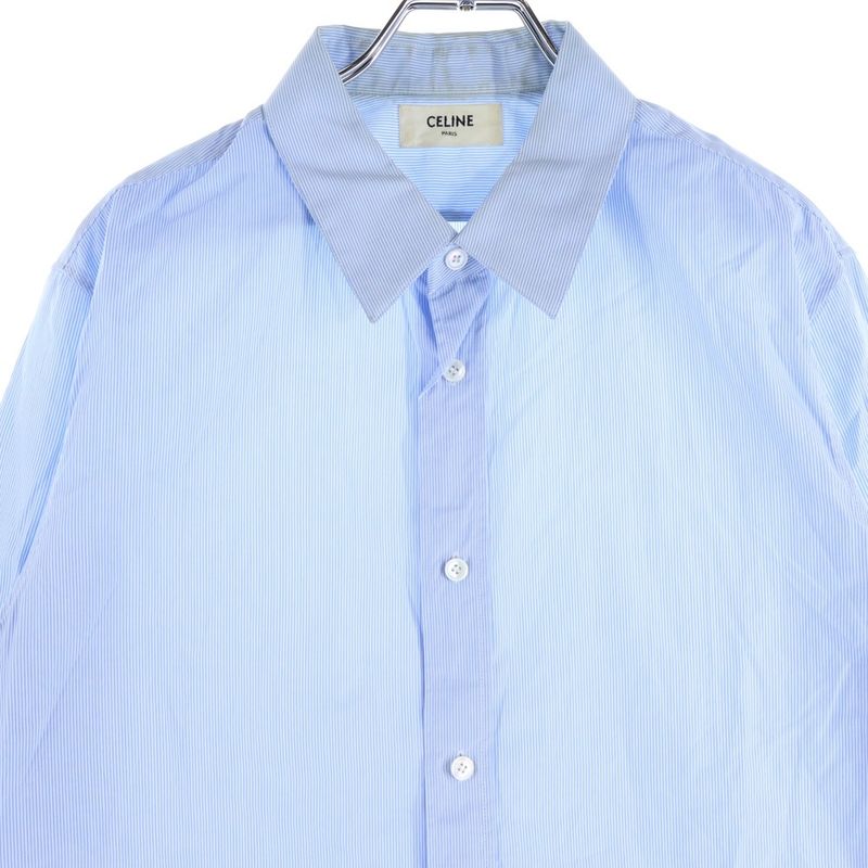 Celine Cotton Striped Long Sleeve Shirt Blue 0fc5940s