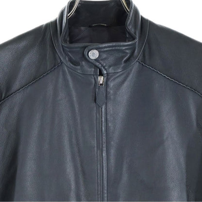 Hermes Neck Button Cow Leather Single Riders Jacket Black