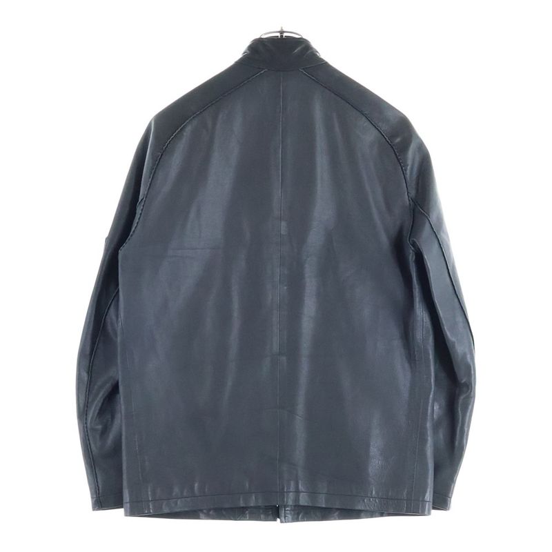 Hermes Neck Button Cow Leather Single Riders Jacket Black