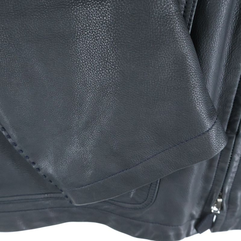Hermes Neck Button Cow Leather Single Riders Jacket Black