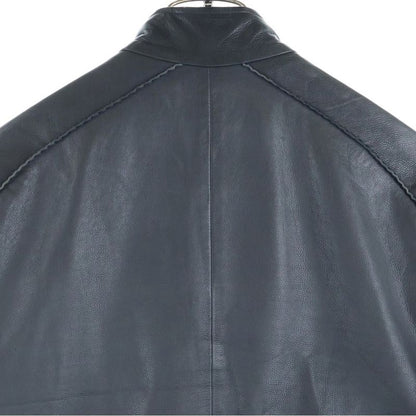 Hermes Neck Button Cow Leather Single Riders Jacket Black