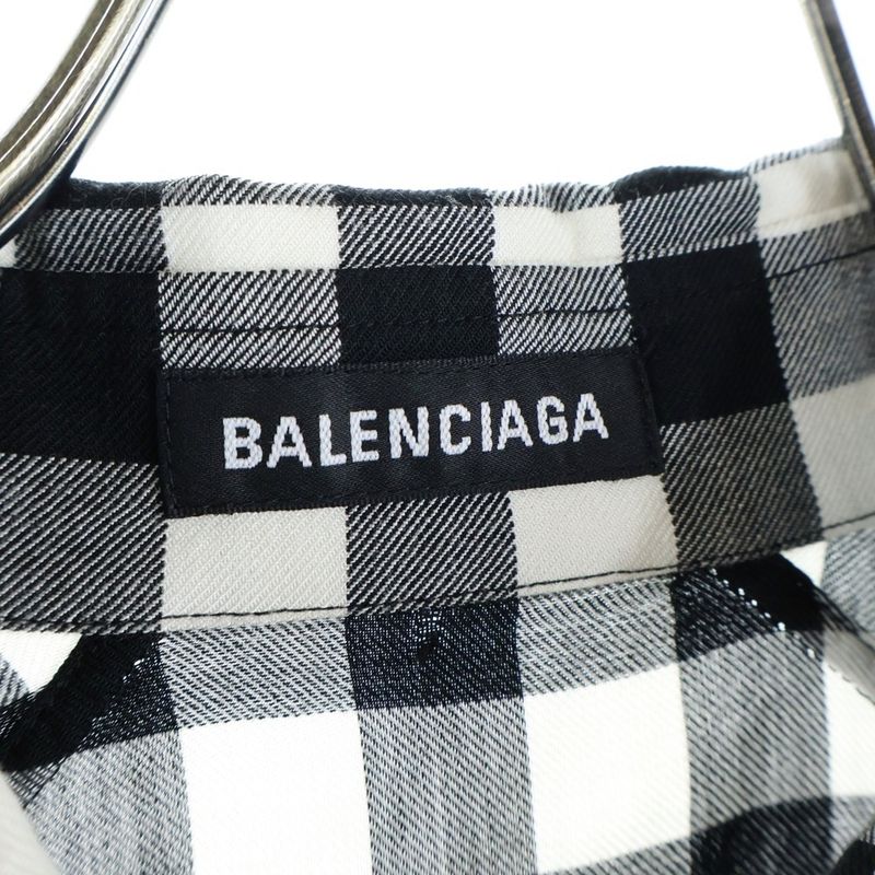 Balenciaga Rayon Check Raglan Long Sleeve Shirt Black White 625543 Tim13