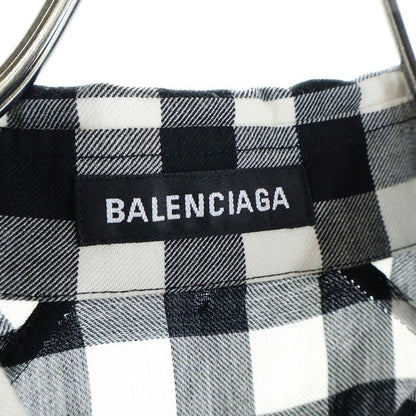 Balenciaga Rayon Check Raglan Long Sleeve Shirt Black White 625543 Tim13