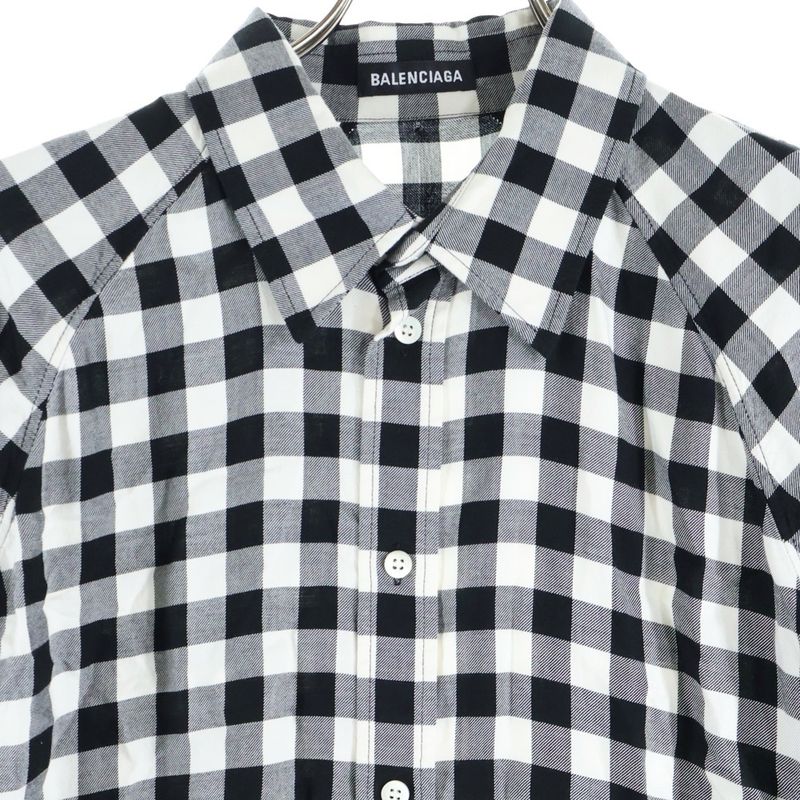 Balenciaga Rayon Check Raglan Long Sleeve Shirt Black White 625543 Tim13