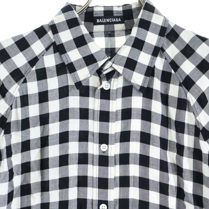 Balenciaga Rayon Check Raglan Long Sleeve Shirt Black White 625543 Tim13