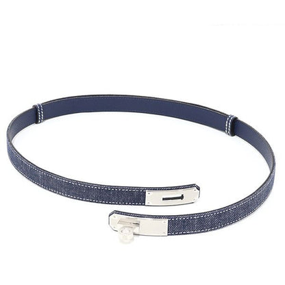Hermes Women's Belt Kelly Jean 18 PM Epson Denim Blue Series Silver Hardware