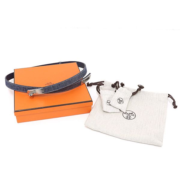 Hermes Women's Belt Kelly Jean 18 PM Epson Denim Blue Series Silver Hardware