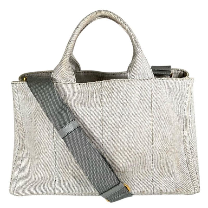 Prada 1 Bg642 Canvas Tote Bag Canapa Bianco