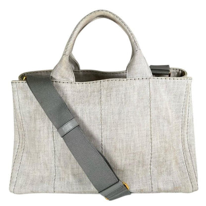 Prada 1 Bg642 Canvas Tote Bag Canapa Bianco