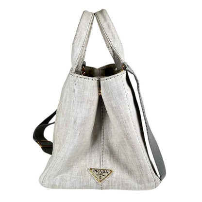Prada 1 Bg642 Canvas Tote Bag Canapa Bianco