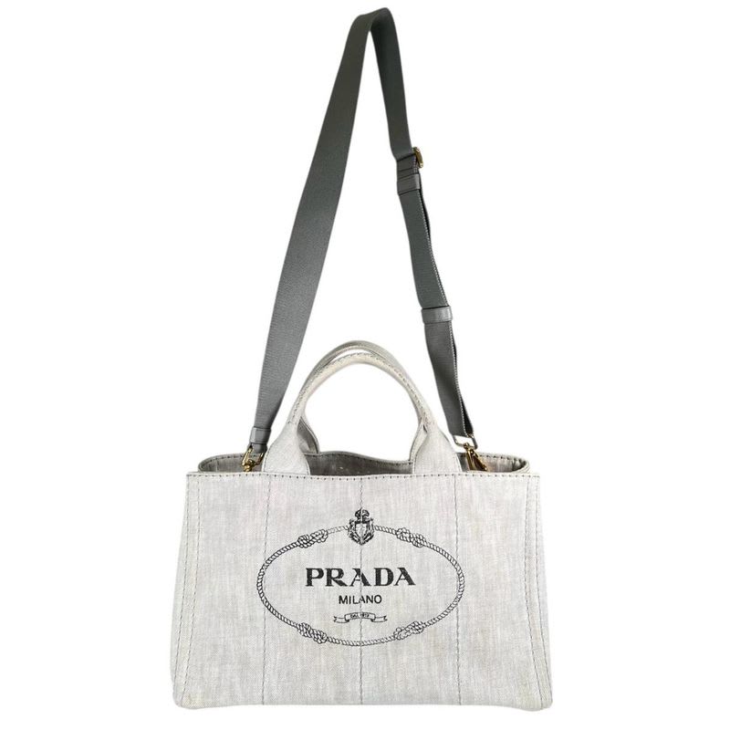 Prada 1 Bg642 Canvas Tote Bag Canapa Bianco