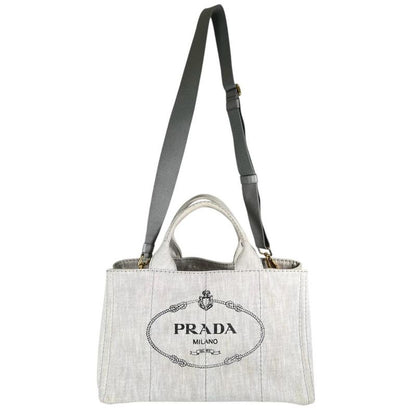 Prada 1 Bg642 Canvas Tote Bag Canapa Bianco
