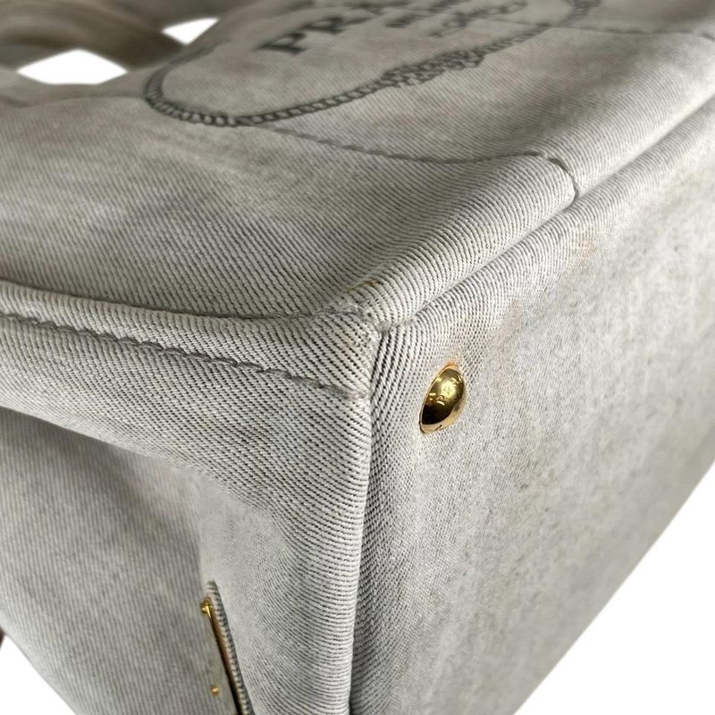 Prada 1 Bg642 Canvas Tote Bag Canapa Bianco