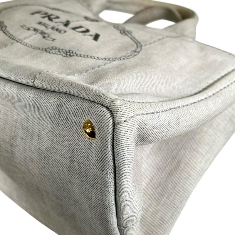 Prada 1 Bg642 Canvas Tote Bag Canapa Bianco