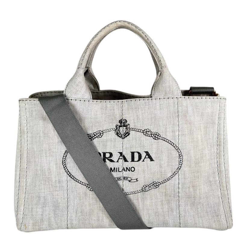 Prada 1 Bg642 Canvas Tote Bag Canapa Bianco