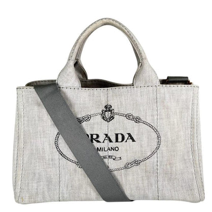 Prada 1 Bg642 Canvas Tote Bag Canapa Bianco